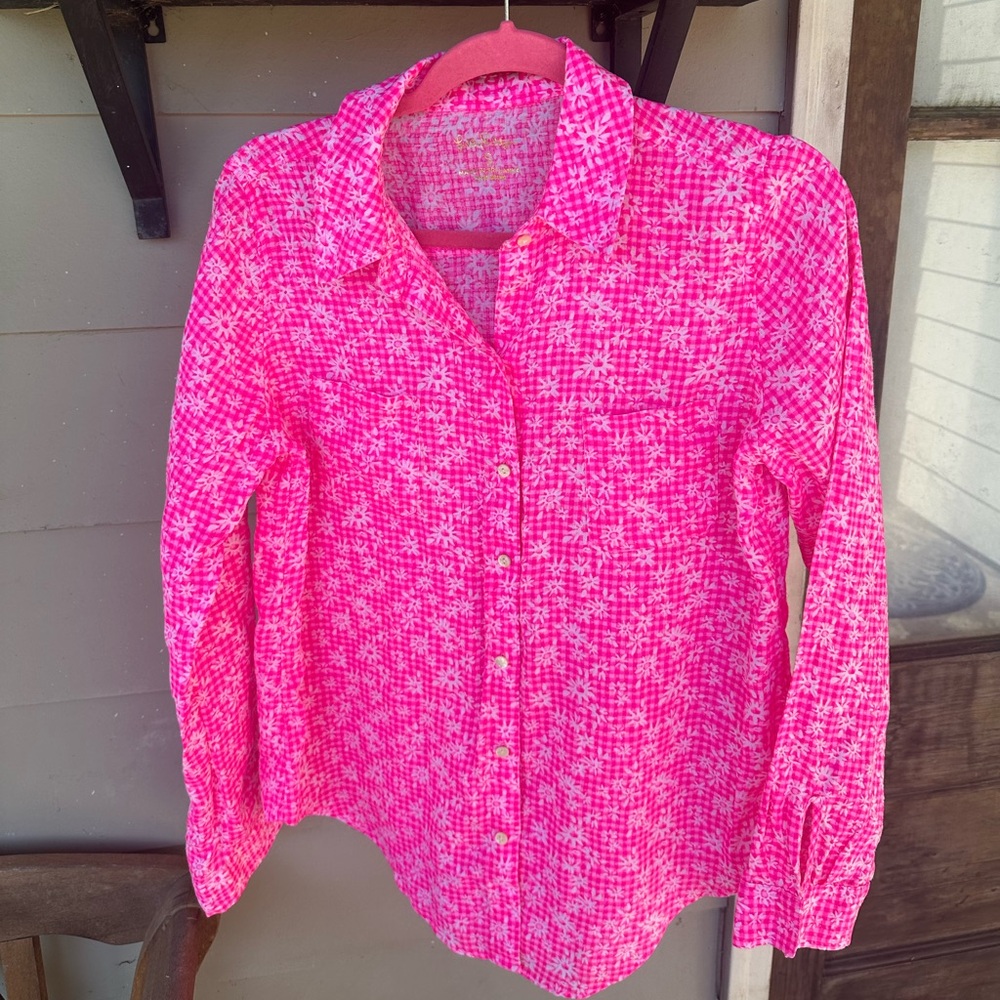 NWOT Lilly Pulitzer Sea View Linen Shirt Pink Aura